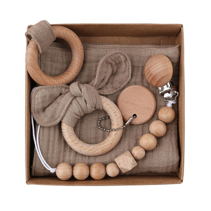 Baby Wooden Rattle and Teether Gift Set