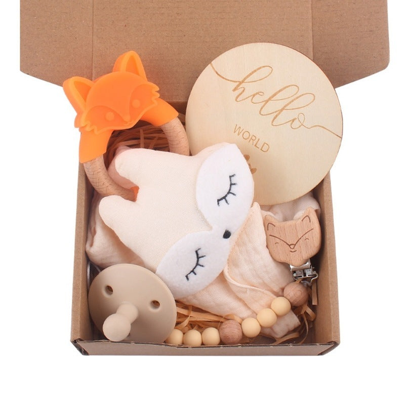 Baby Wooden Rattle and Teether Gift Set
