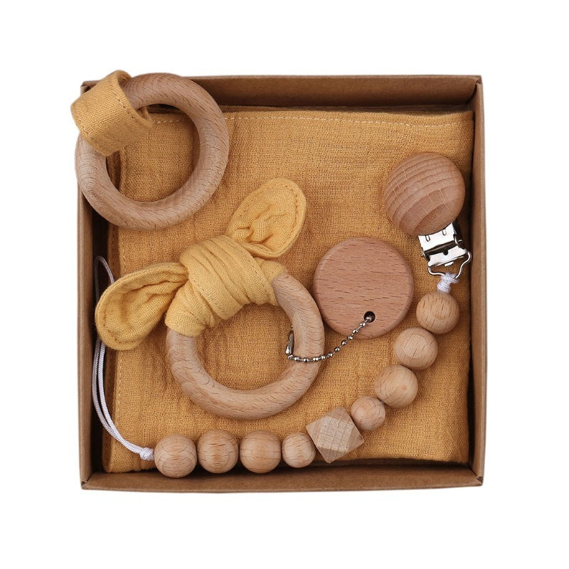 Baby Wooden Rattle and Teether Gift Set