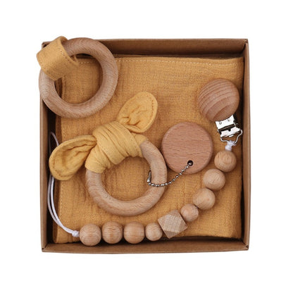 Baby Wooden Rattle and Teether Gift Set