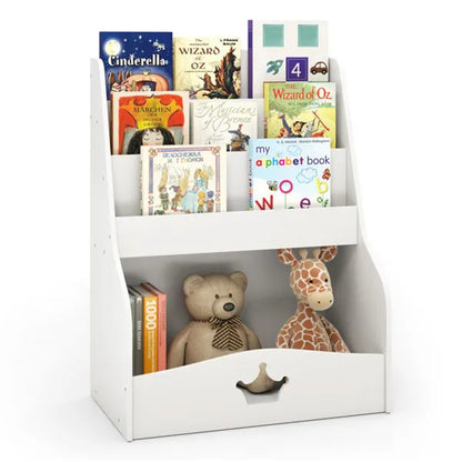 Kids 3-Tier Bookshelf & Toy Storage White - Open Compartment  Hidden Back Space