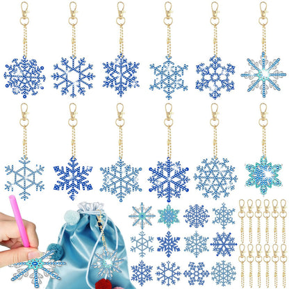 12-Pack Snowflake 5D Rhinestone Keychain DIY Ornament Set