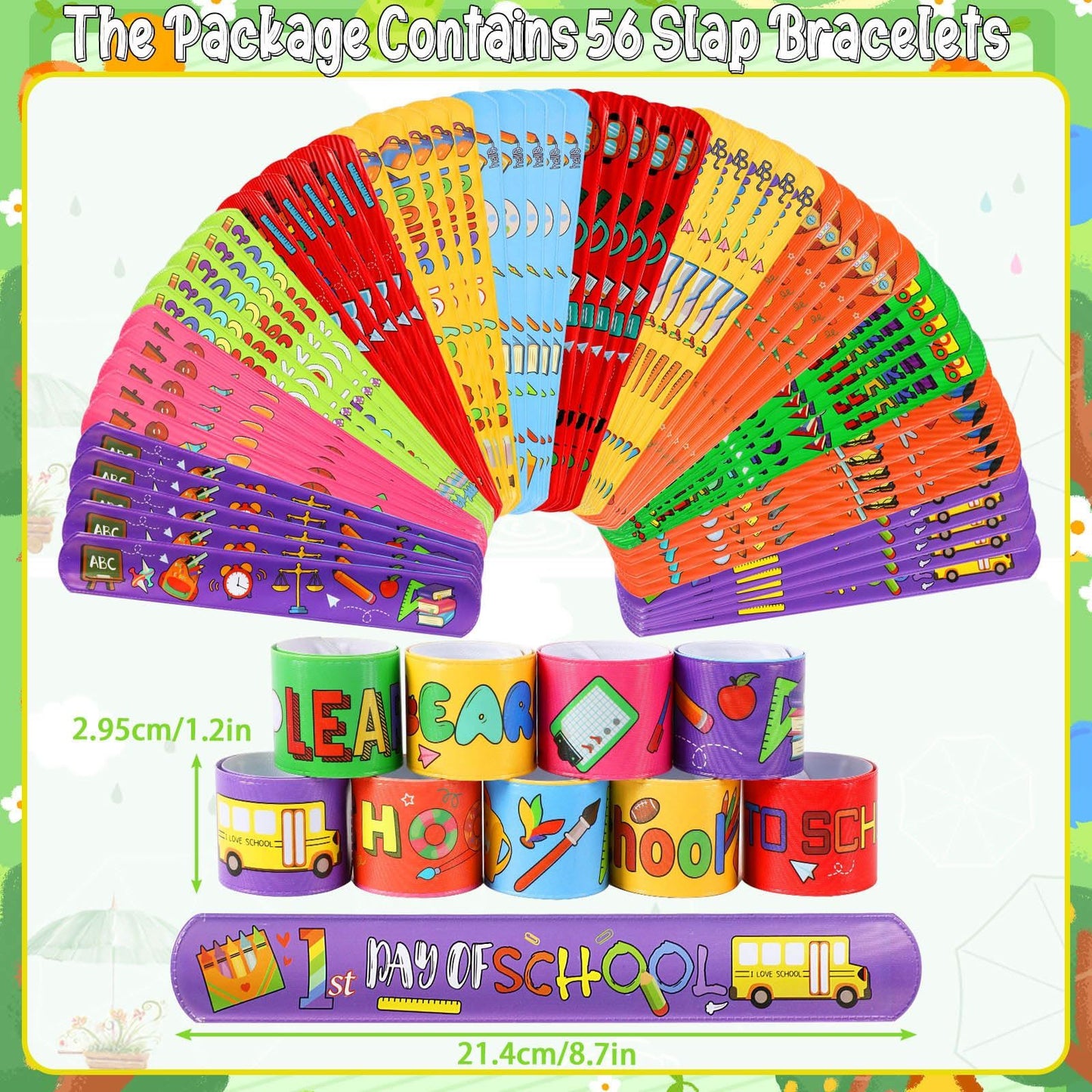 56 Pcs Colorful Slap Bracelets Set Kids Party Favors & Classroom Gifts