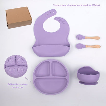 Children's Divided Complementary Food Silicone Bowl Fork Spoon Bib