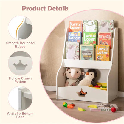 Kids 3-Tier Bookshelf & Toy Storage White - Open Compartment  Hidden Back Space
