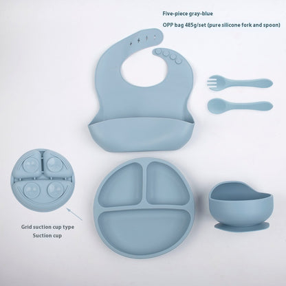 Children's Divided Complementary Food Silicone Bowl Fork Spoon Bib