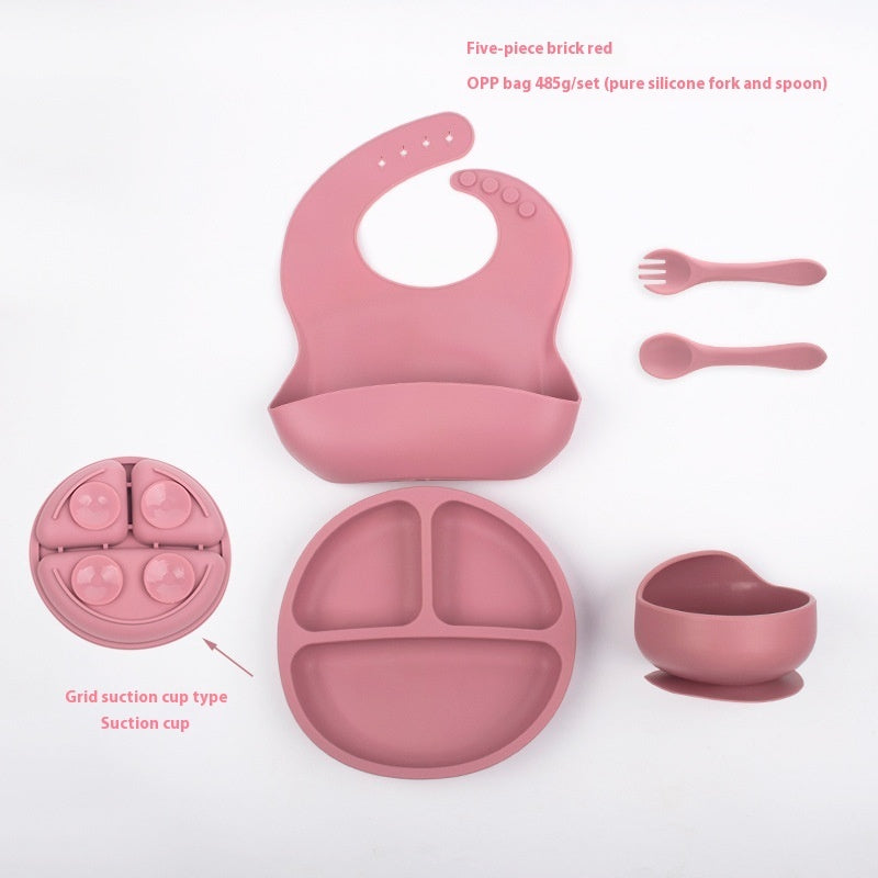 Children's Divided Complementary Food Silicone Bowl Fork Spoon Bib
