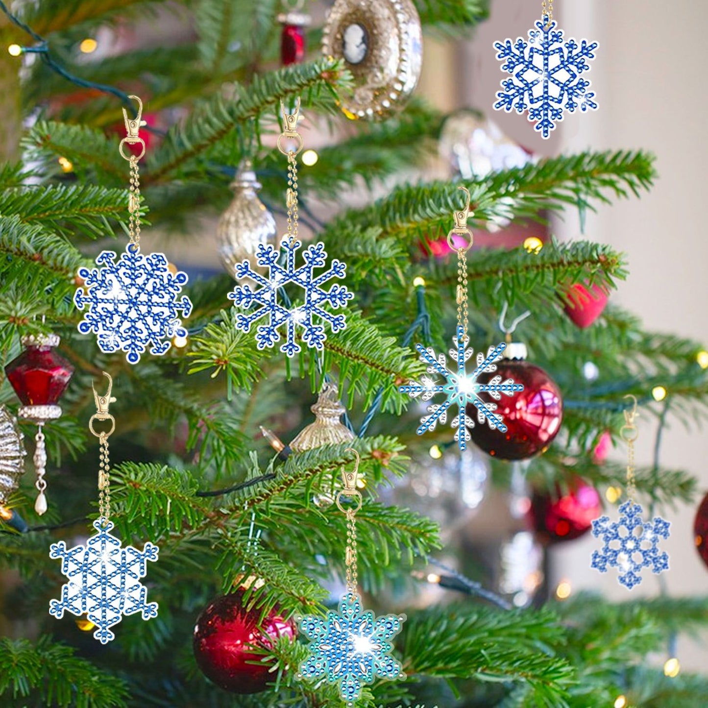 12-Pack Snowflake 5D Rhinestone Keychain DIY Ornament Set