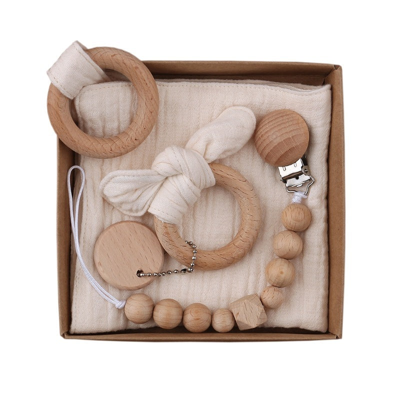 Baby Wooden Rattle and Teether Gift Set