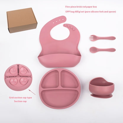 Children's Divided Complementary Food Silicone Bowl Fork Spoon Bib