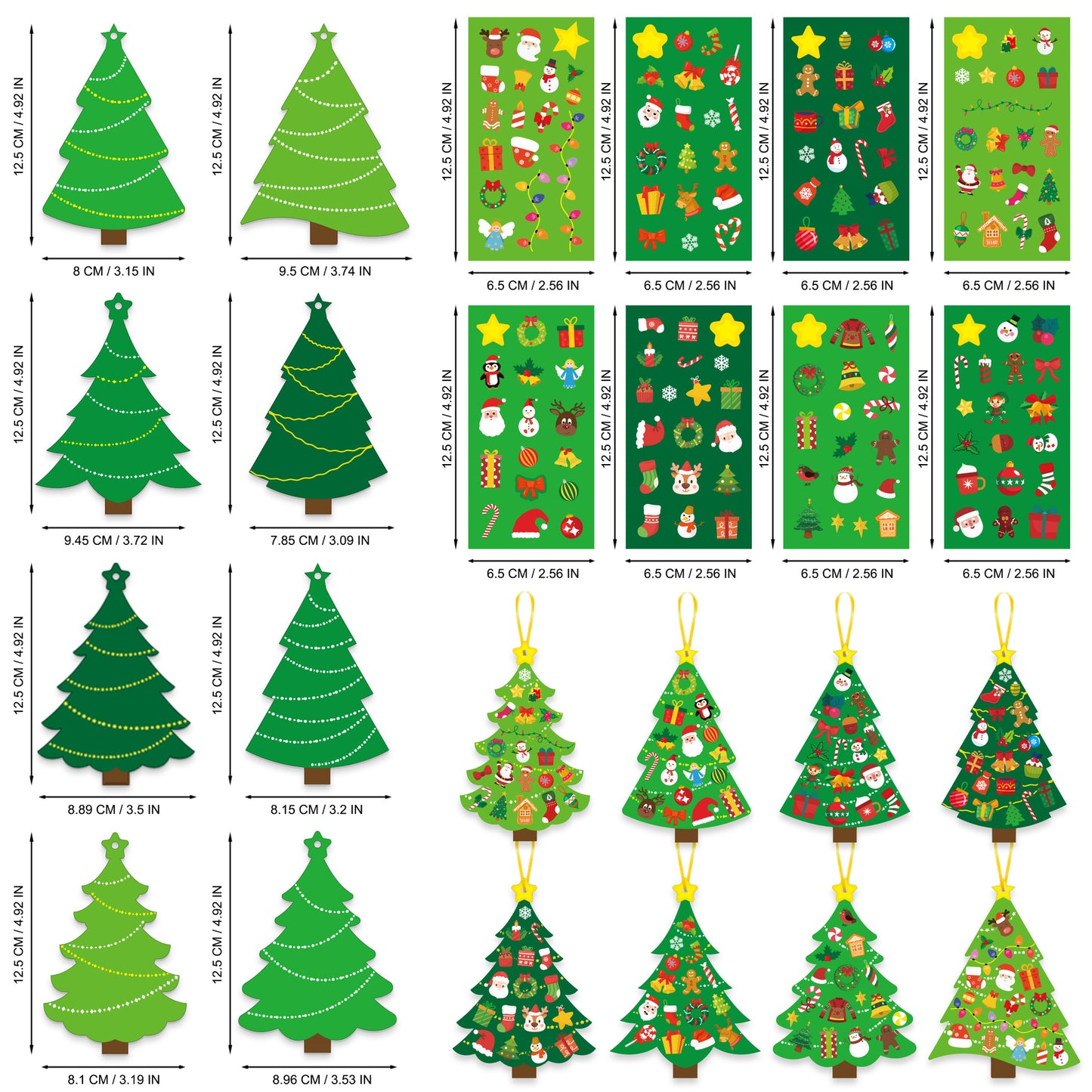 Christmas Tree Cartoon Cards and Stickers Set