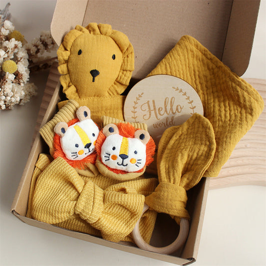 Baby Rabbit & Lion Newborn Gift Set -Towel, Socks, Teether & Hair Band