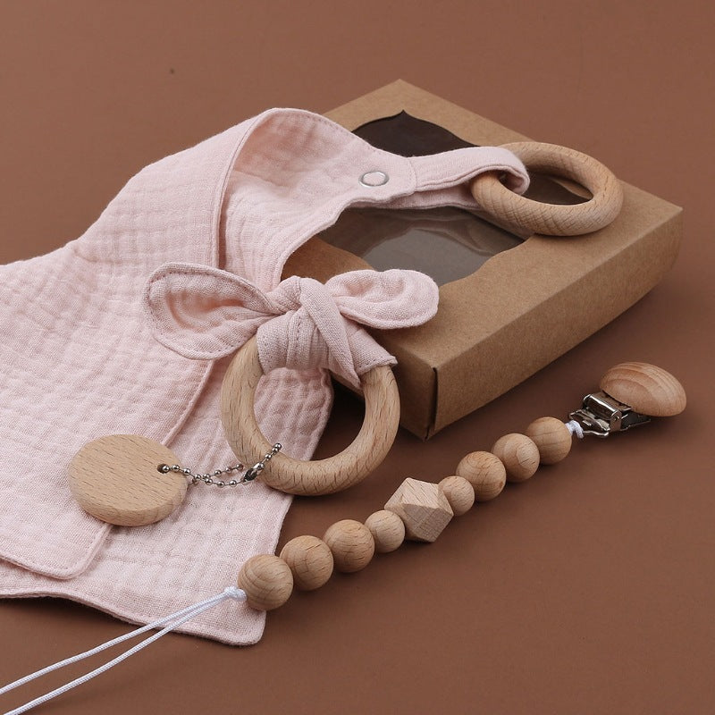 Baby Wooden Rattle and Teether Gift Set