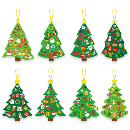 Christmas Tree Cartoon Cards and Stickers Set