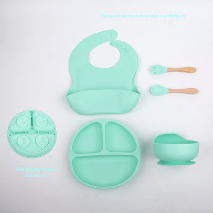 Children's Divided Complementary Food Silicone Bowl Fork Spoon Bib