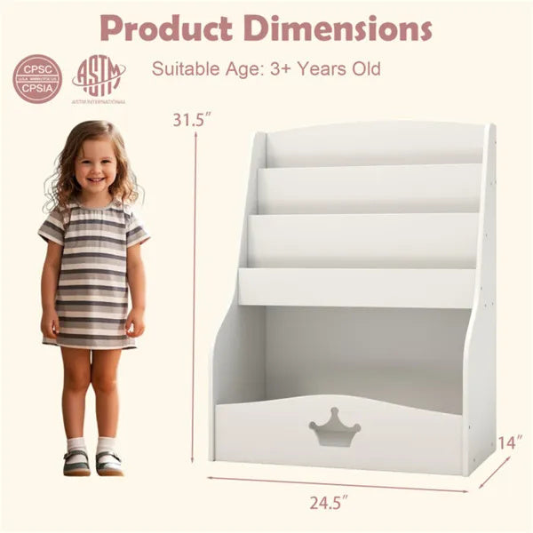Kids 3-Tier Bookshelf & Toy Storage White - Open Compartment  Hidden Back Space