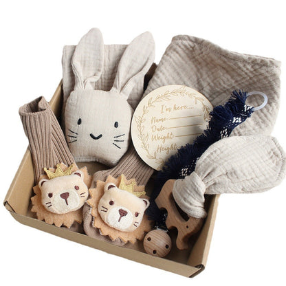 Baby Rabbit & Lion Newborn Gift Set -Towel, Socks, Teether & Hair Band