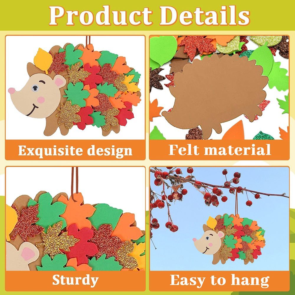 8 Pcs Fall Hedgehog Craft Kits with Leaves and Wiggle Eyes