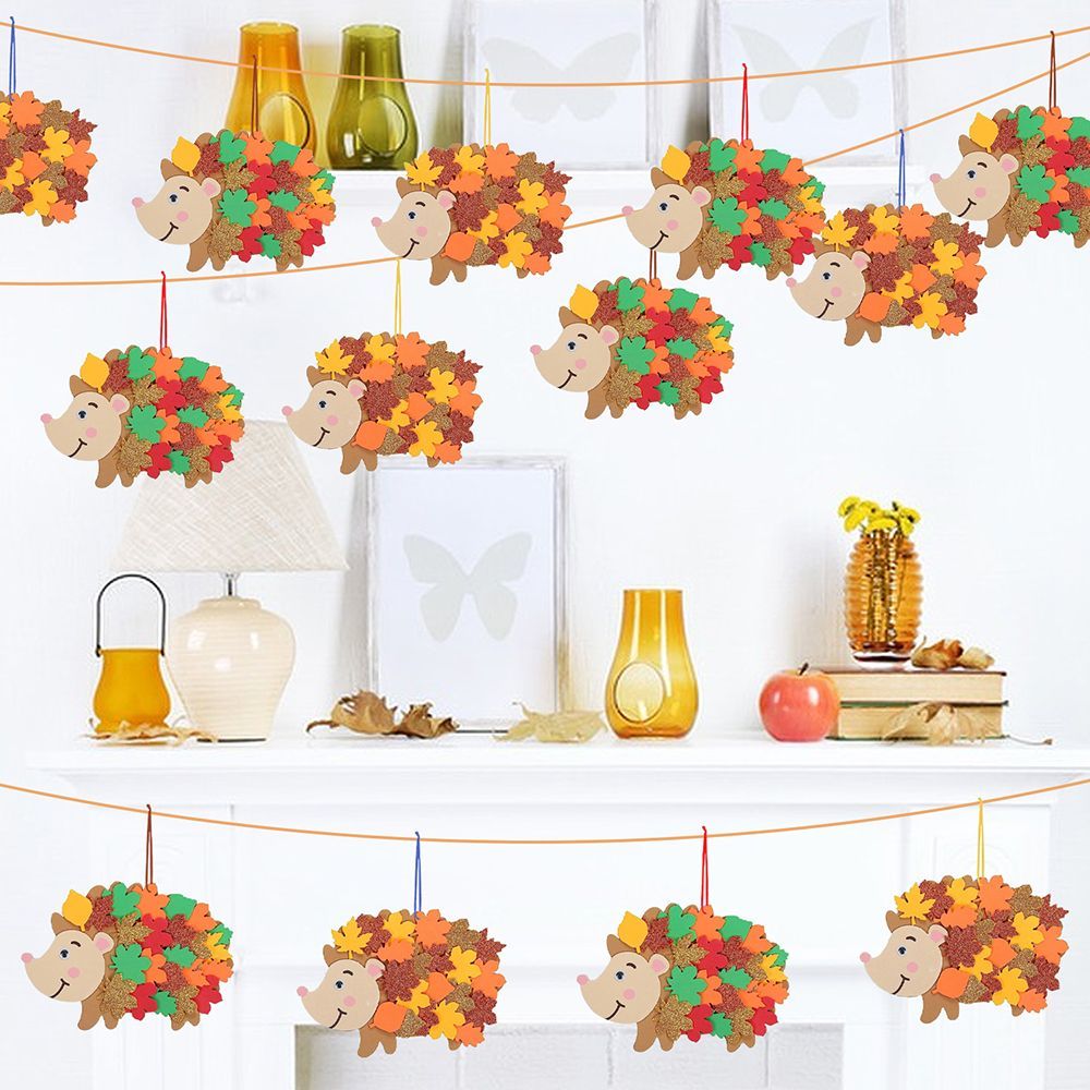 8 Pcs Fall Hedgehog Craft Kits with Leaves and Wiggle Eyes