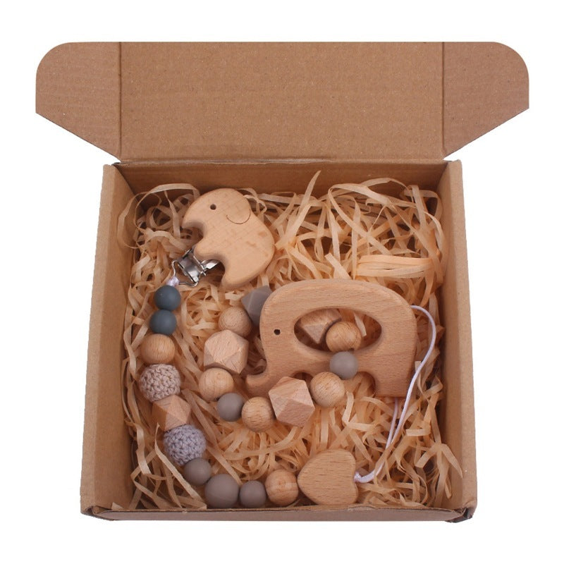 Baby Wooden Rattle and Teether Gift Set