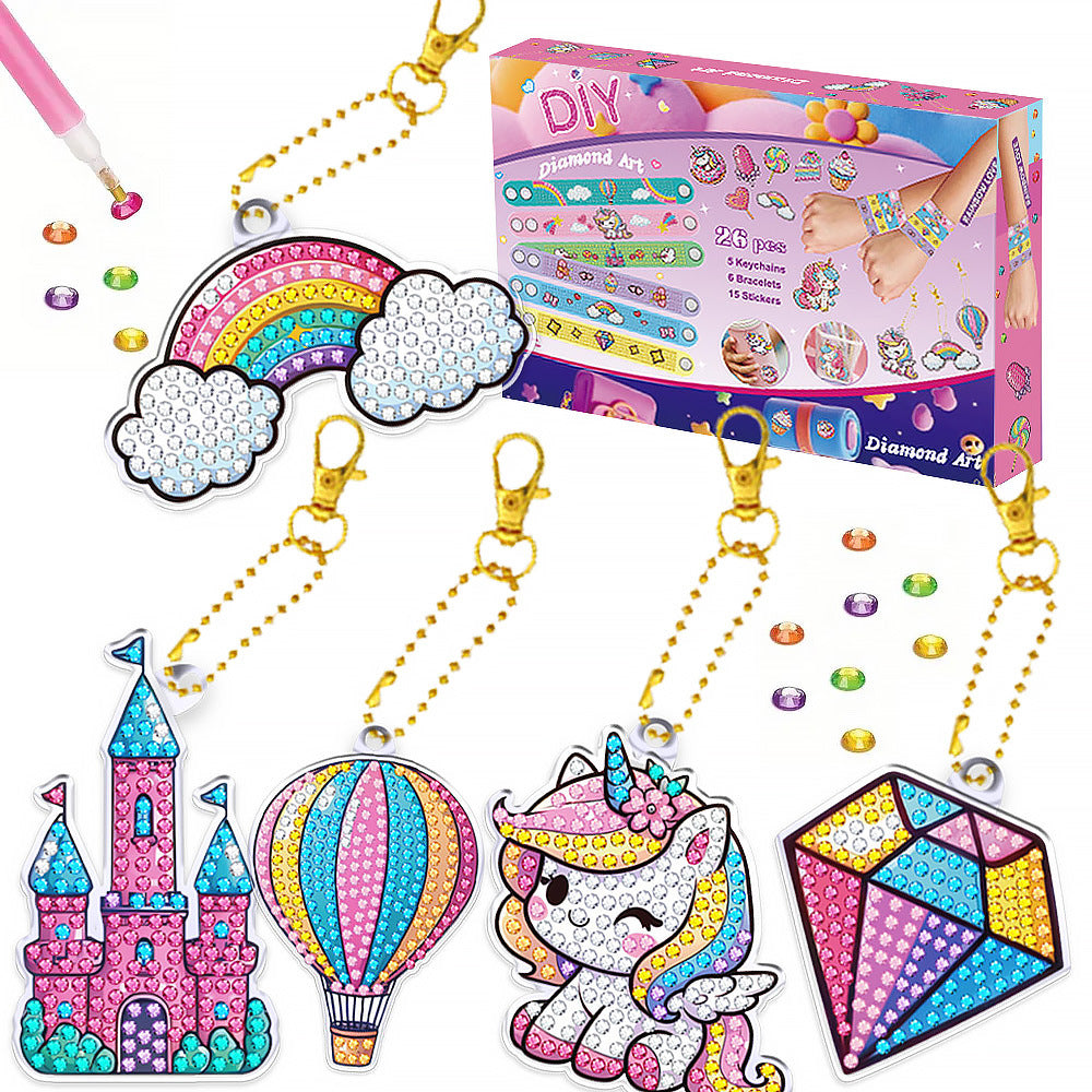 Diy Diamond Painting Combination Crystal Round Notepaper Keychain Bracelet