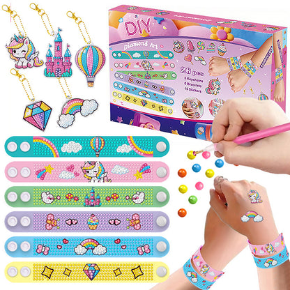 Diy Diamond Painting Combination Crystal Round Notepaper Keychain Bracelet