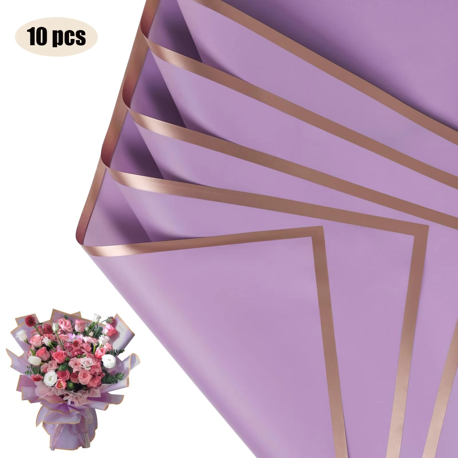 Flower Wrapping Paper Gold Edge Bouquet