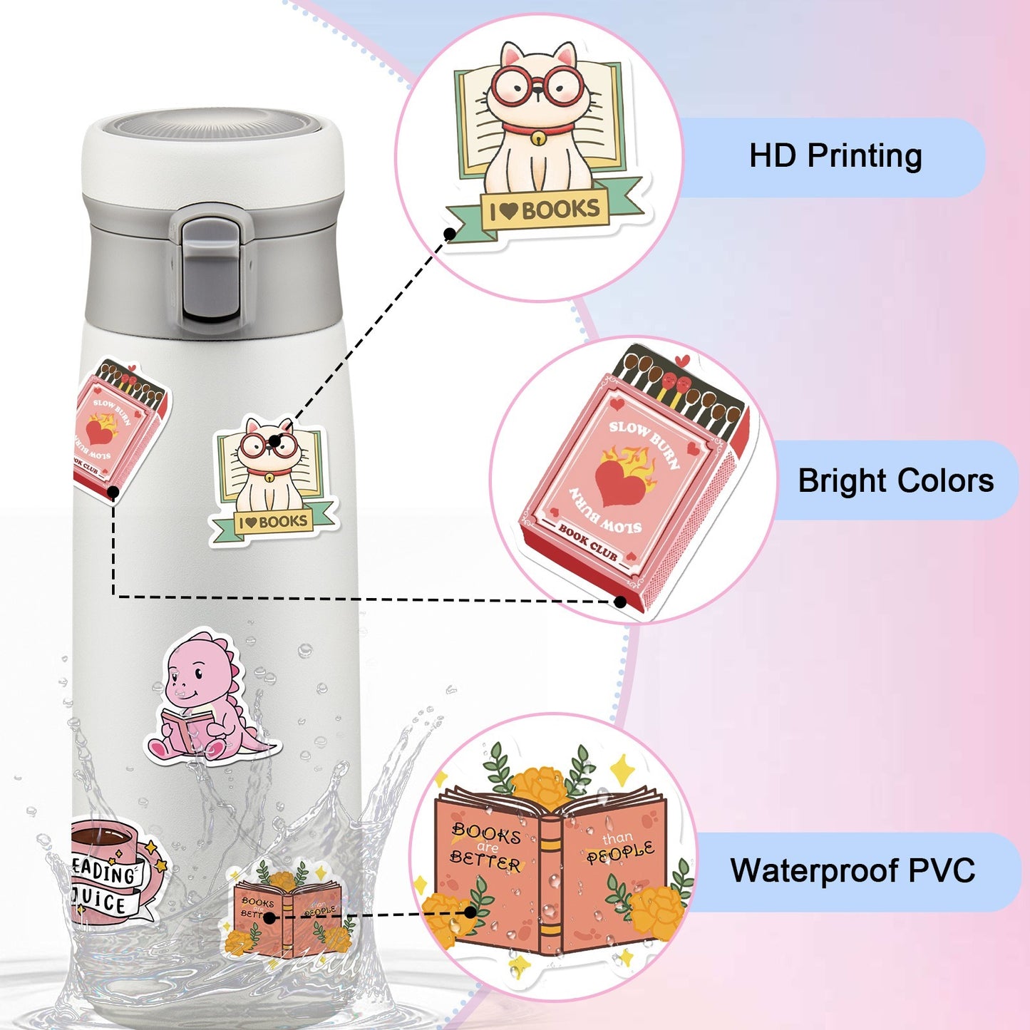 324PCS Bookish Vinyl Sticker Pack Aesthetic Book Lover and Booktok Gift Set
