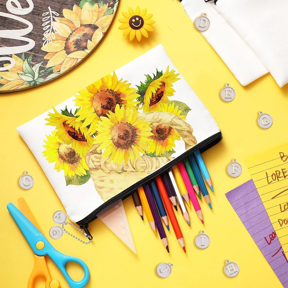 Paintable Canvas Pouch Set with Letter Charms and Chains for DIY Crafts