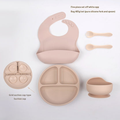 Children's Divided Complementary Food Silicone Bowl Fork Spoon Bib