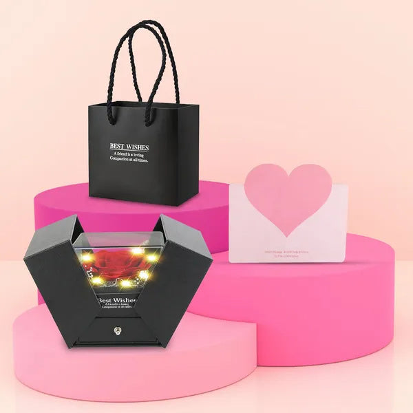 Preserved Red Rose with Heart Necklace Gift Box for Women