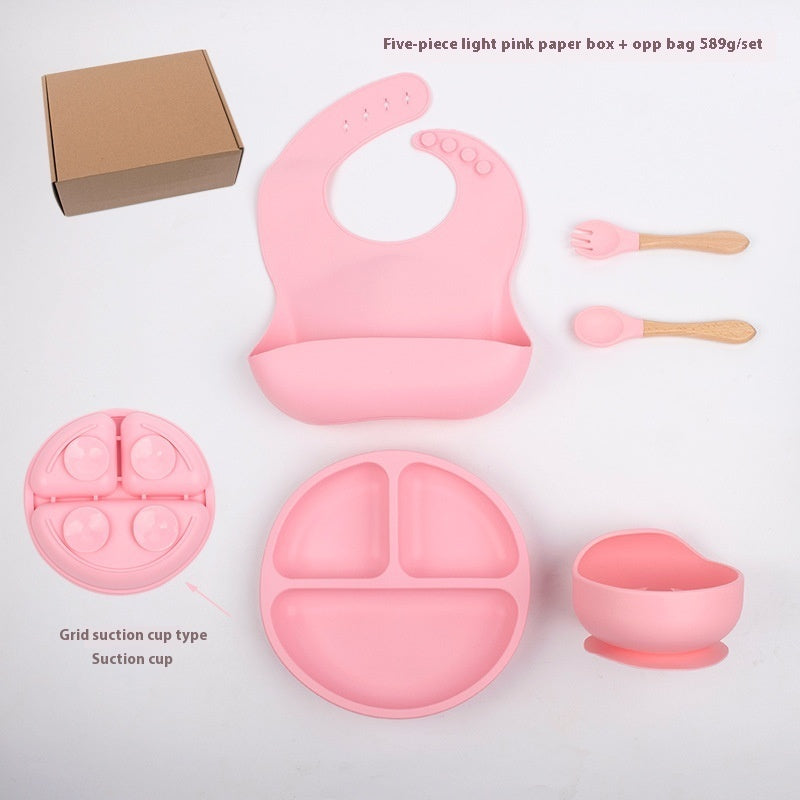 Children's Divided Complementary Food Silicone Bowl Fork Spoon Bib