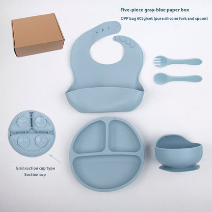 Children's Divided Complementary Food Silicone Bowl Fork Spoon Bib