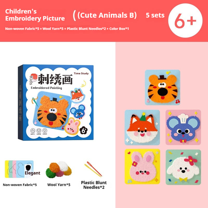 Cute Animal Kids' Hand-Embroidery Art Kit