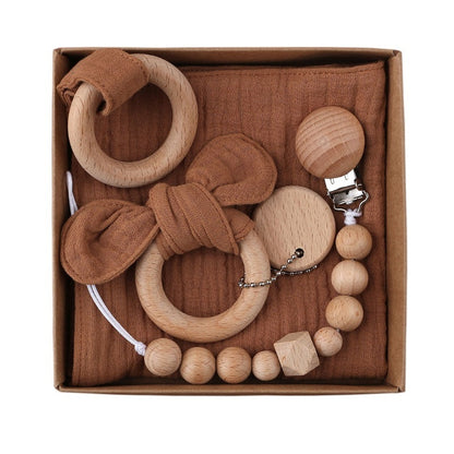 Baby Wooden Rattle and Teether Gift Set