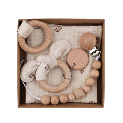 Baby Wooden Rattle and Teether Gift Set