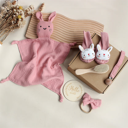 Baby Rabbit & Lion Newborn Gift Set -Towel, Socks, Teether & Hair Band