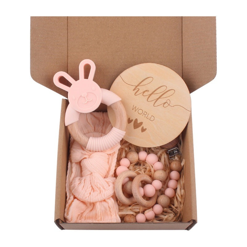 Baby Wooden Rattle and Teether Gift Set