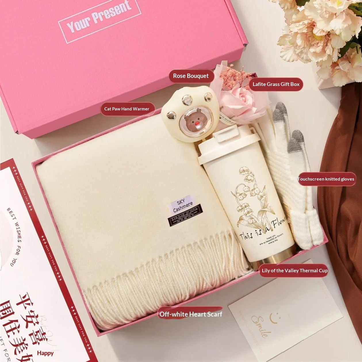 Scarf Thermos Hand Warmer And Glove Set Gift Box