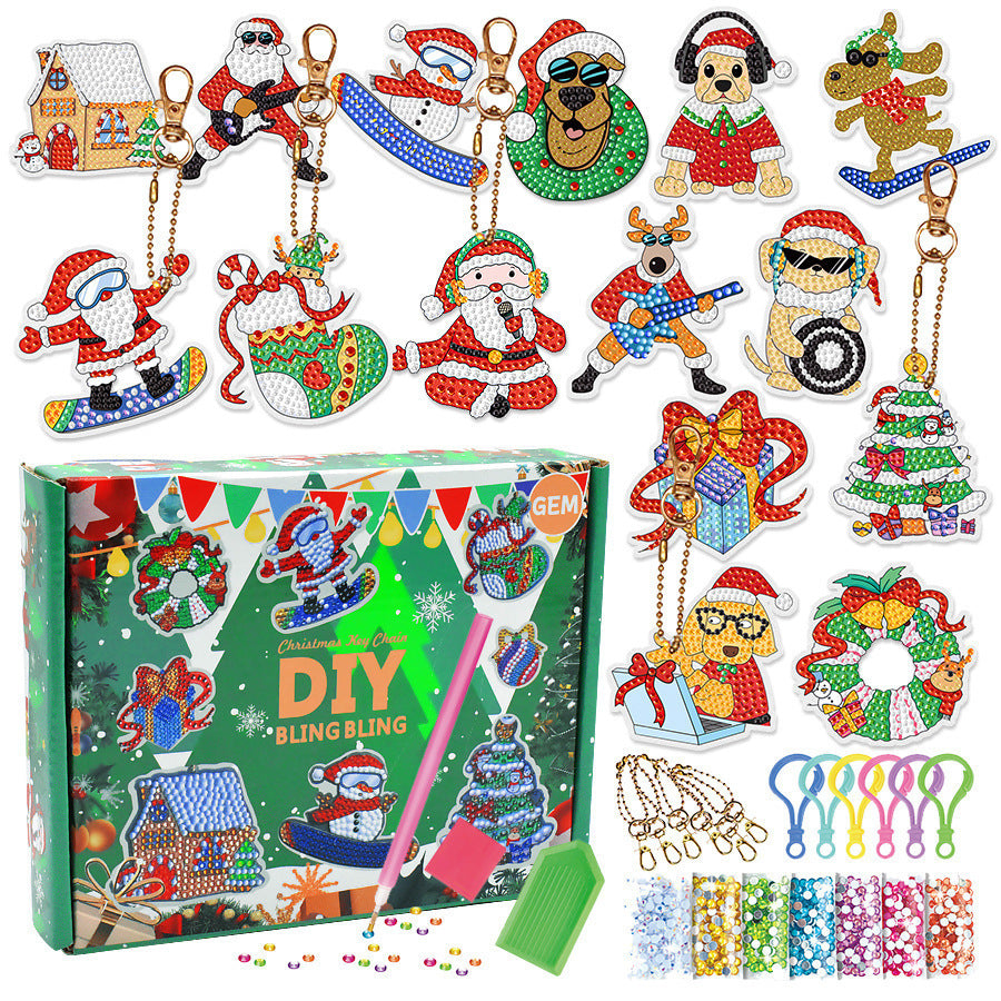 Christmas Diamond Painting Keychain Handmade Spot Drill DIY Painting