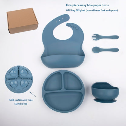 Children's Divided Complementary Food Silicone Bowl Fork Spoon Bib