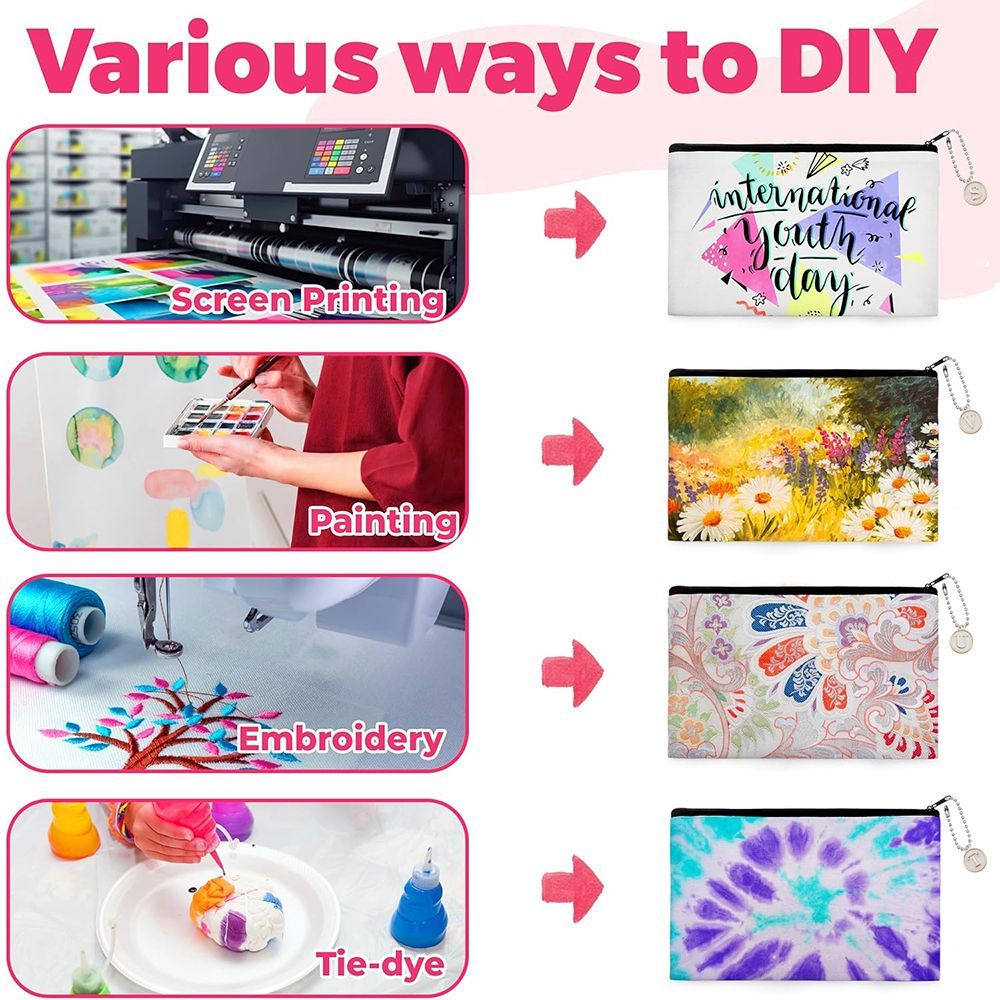 Paintable Canvas Pouch Set with Letter Charms and Chains for DIY Crafts