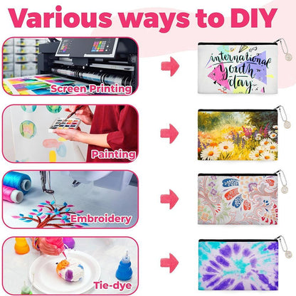 Paintable Canvas Pouch Set with Letter Charms and Chains for DIY Crafts