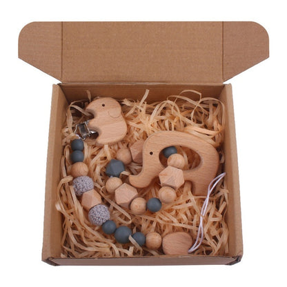 Baby Wooden Rattle and Teether Gift Set