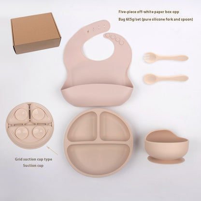 Children's Divided Complementary Food Silicone Bowl Fork Spoon Bib