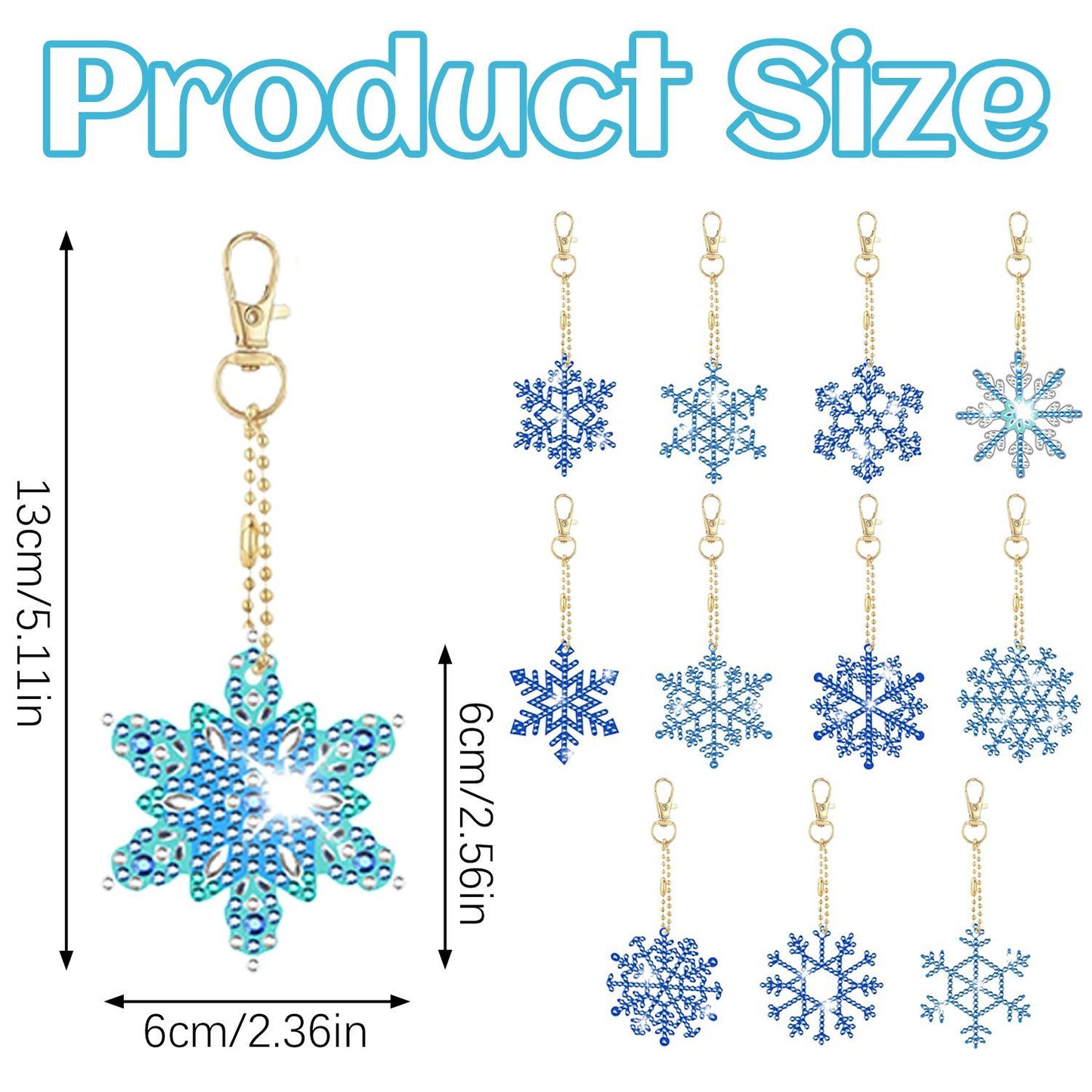 12-Pack Snowflake 5D Rhinestone Keychain DIY Ornament Set