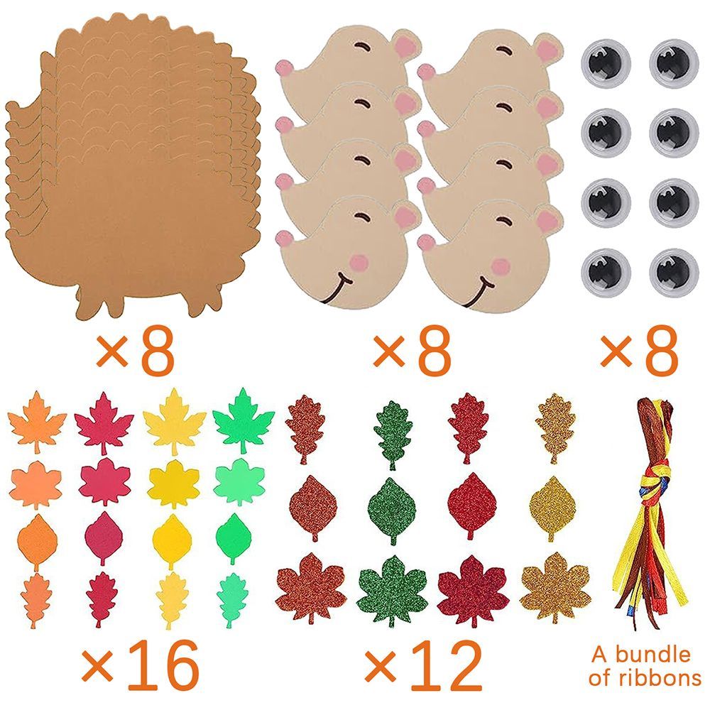 8 Pcs Fall Hedgehog Craft Kits with Leaves and Wiggle Eyes