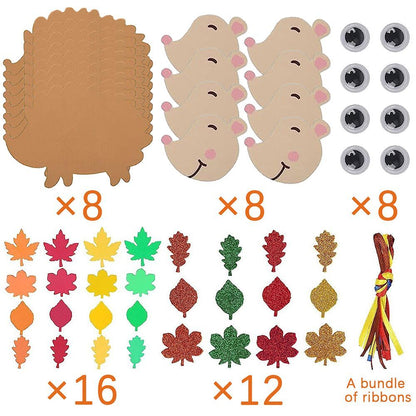 8 Pcs Fall Hedgehog Craft Kits with Leaves and Wiggle Eyes