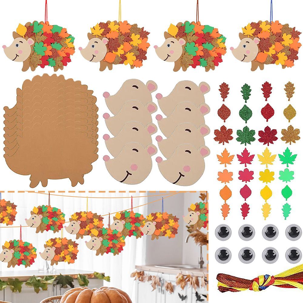 8 Pcs Fall Hedgehog Craft Kits with Leaves and Wiggle Eyes
