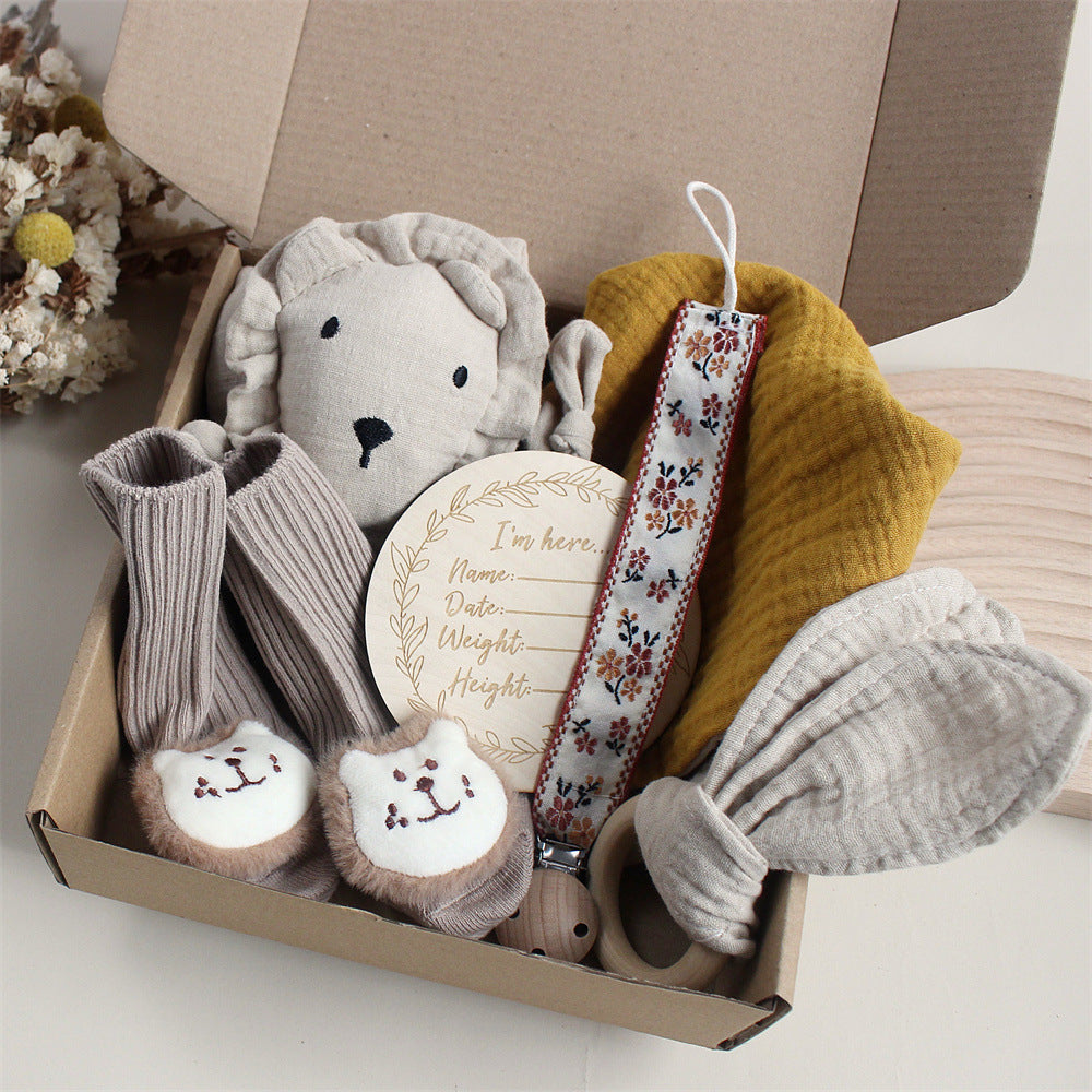 Baby Rabbit & Lion Newborn Gift Set -Towel, Socks, Teether & Hair Band